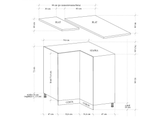 Apatinė kampinė spintelė Aspen D90N